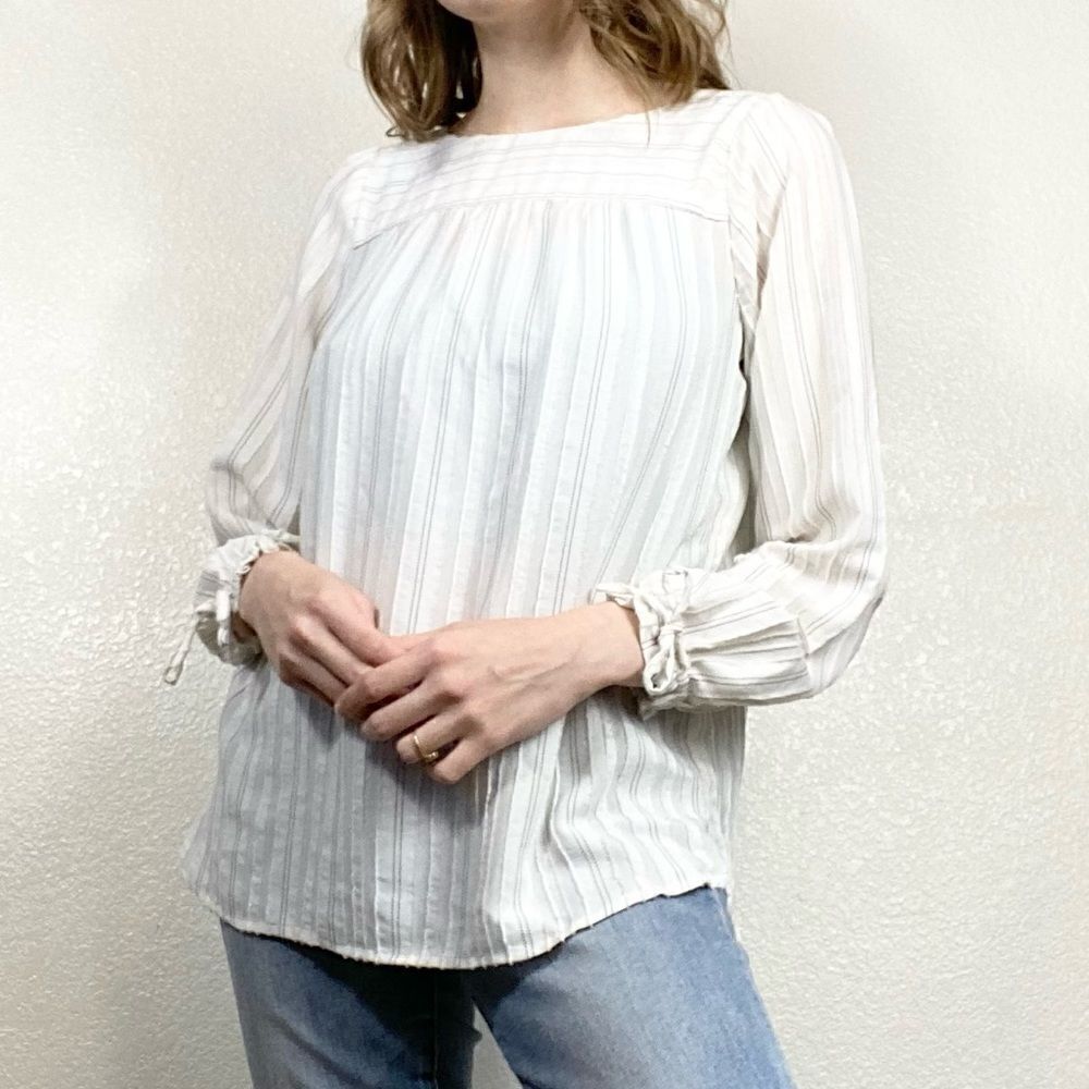 Loft White & Black Striped Long Sleeve Blouse